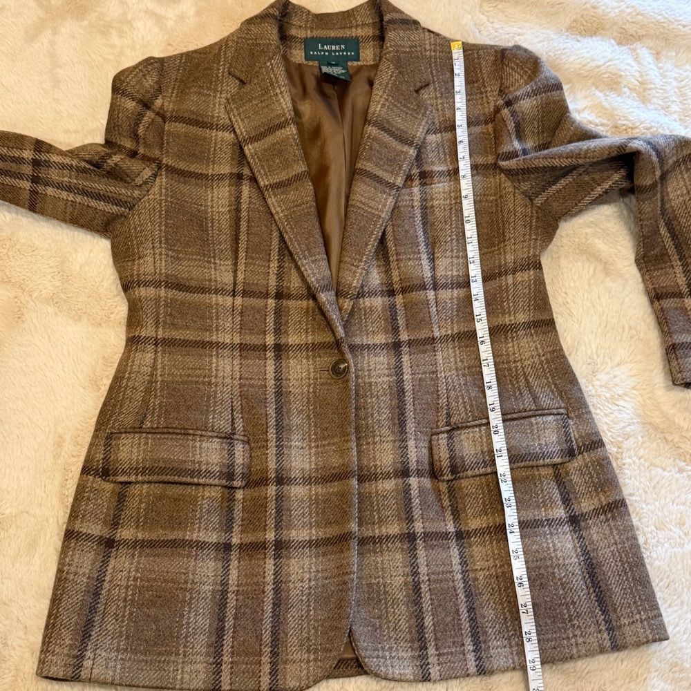 Lauren Ralph Lauren Brown Plaid Wool Blazer Jacket - Picture 6 of 10